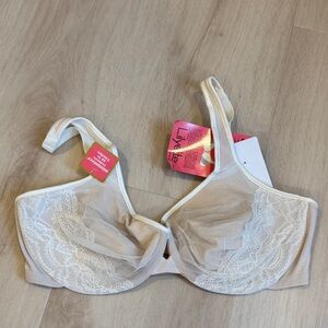 Lilyette Women's Lace Overlay Bra - Tan and White